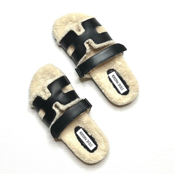 NEW Steve Madden Faux Fur Leather Slides - Picture 13 of 14